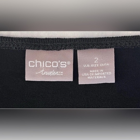Chico's Travelers Shirt Womens Size 2 12 Large Black Faux Leather V-Neck Tunic - Picture 3 of 5